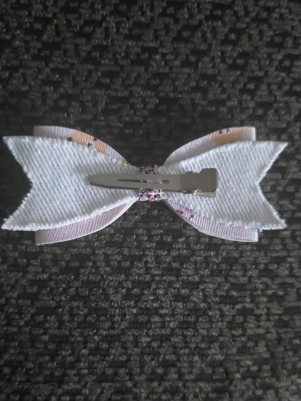 Kids White Novelty Snack & Animal Print Hair Bow with Pink Glitter Accents